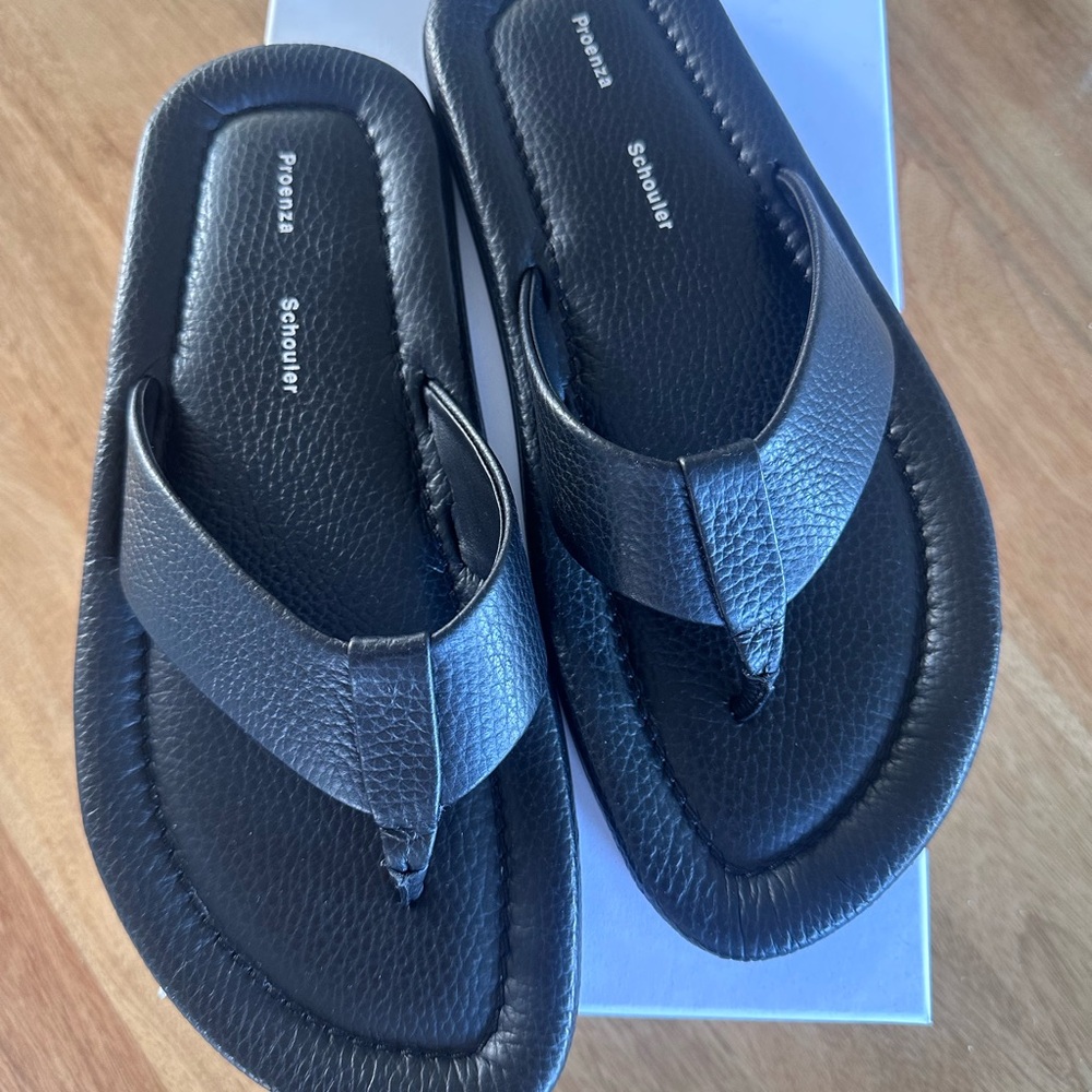 Proenza Schouler Cooper Black Leather Flip-Flop Thong Sandals